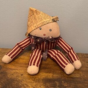 Primitive Americana Patriotic Cloth Doll Folk Art Shelf Sitter Handmade‎